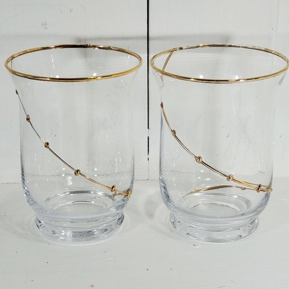 Pier 1 Accents Pier Gold Dot Swirl Glass Hurricane Candle Holder